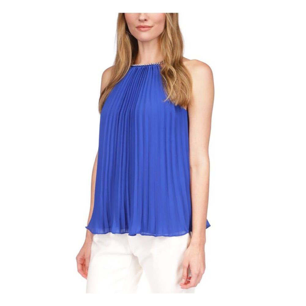 MICHAEL MICHAEL KORS Womens Blue Lined Chain Detail Sleeveless Halter Top XS